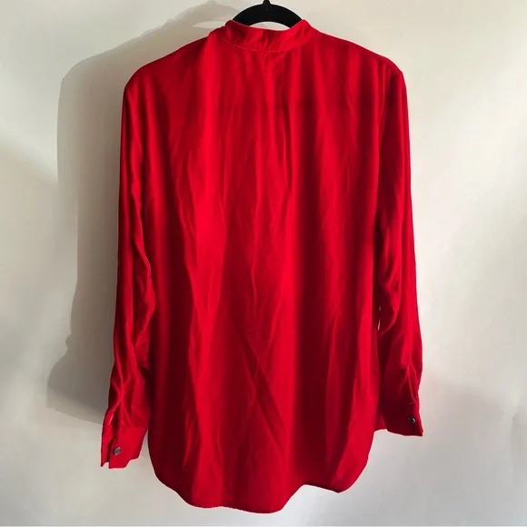 Soft Surroundings Velvet Velour Blouse Red Button Up Sz Lg Women’s Long Sleeve - Picture 4 of 4